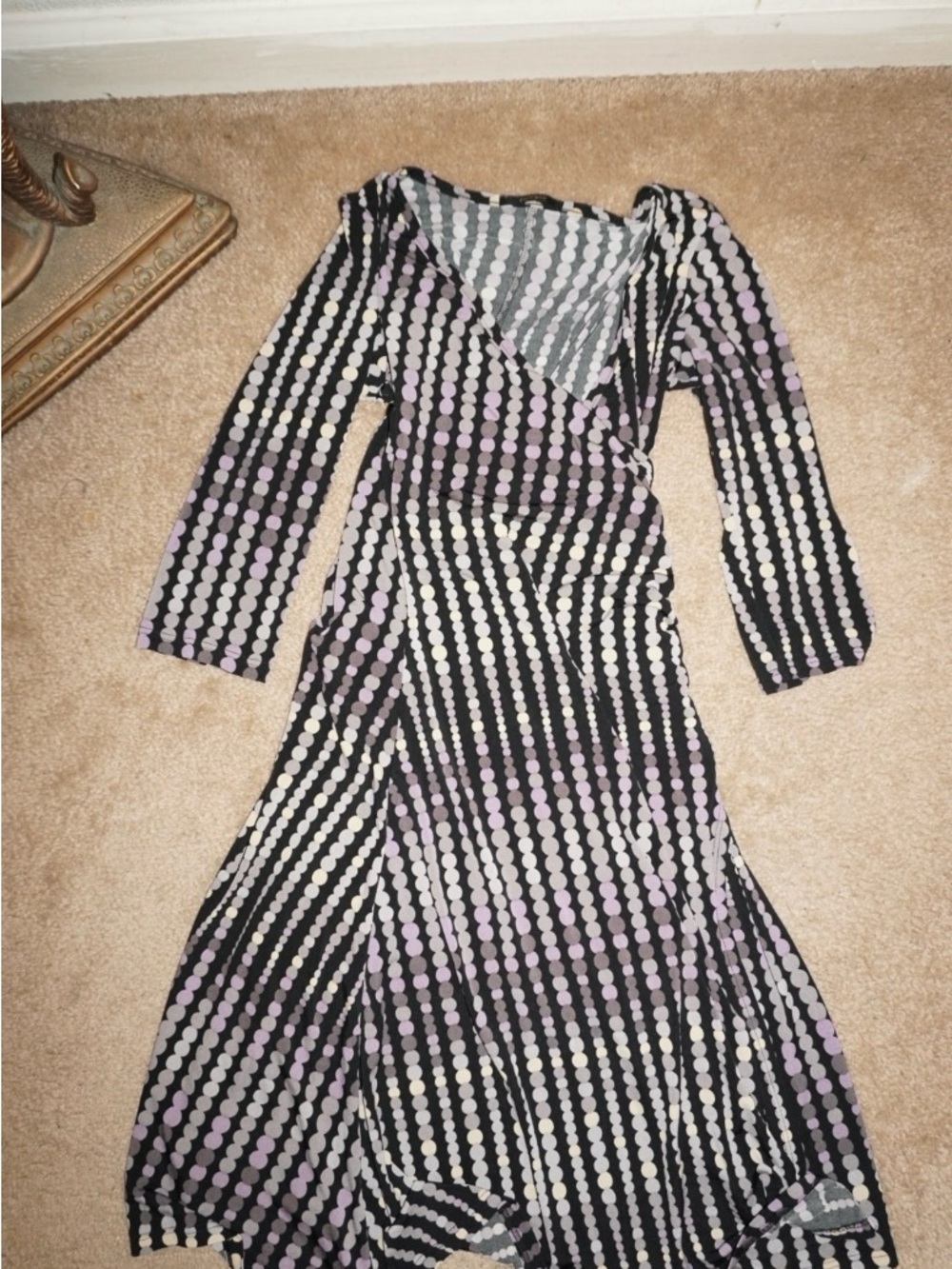 Soprano Black Wrap Dress with Lavender & Cream Polka Dots